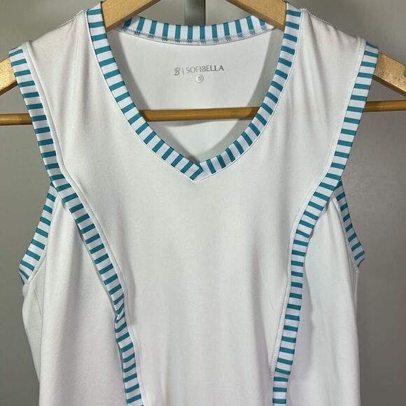 SOFIBELLA Women’s Striped Tennis/Athletic Tank Top White/Blue Size Small - Picture 4 of 7
